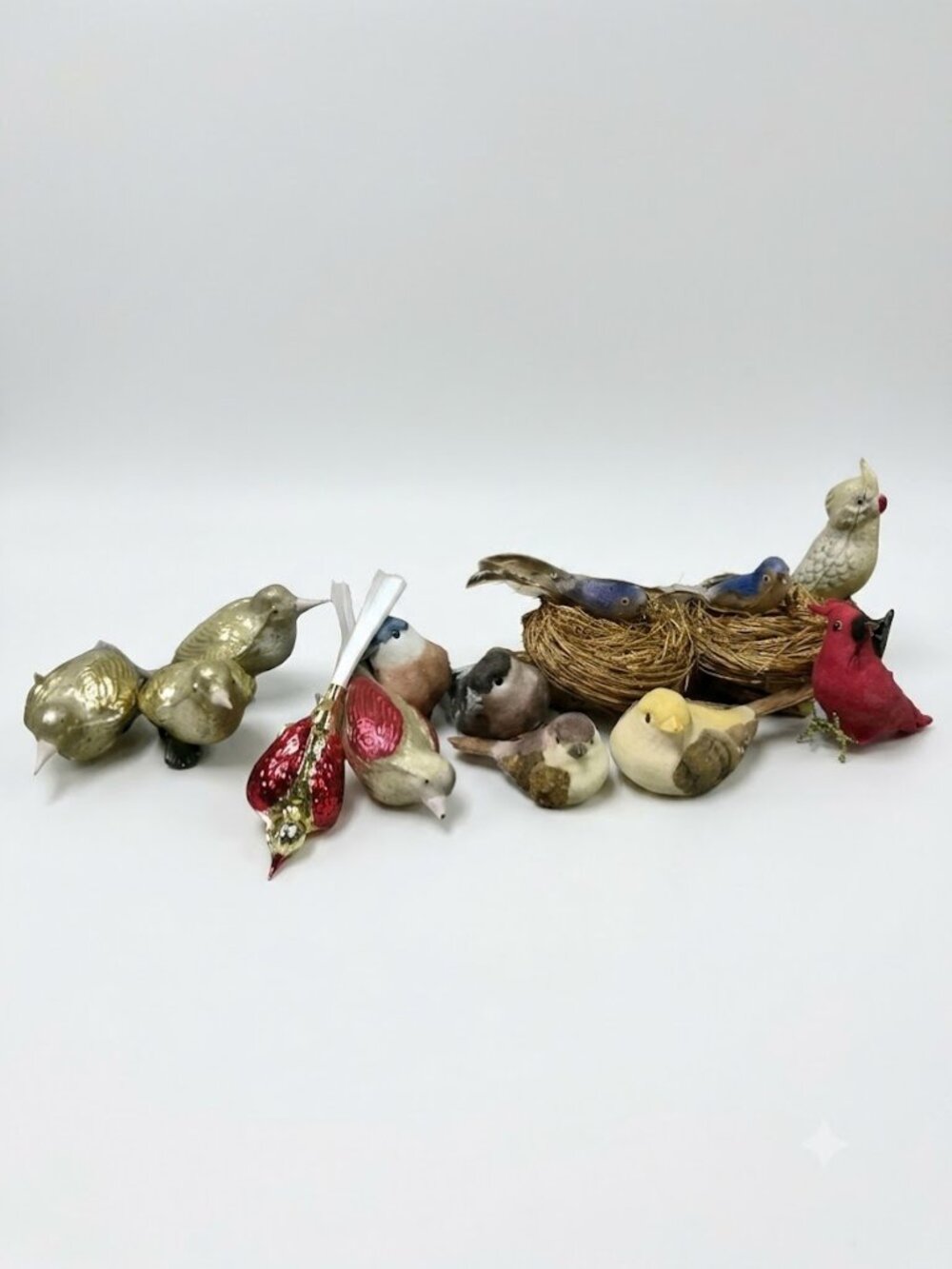 Vintage GERMANY White Mercury Glass Bird Clip On Christmas Ornament Feathers Lot